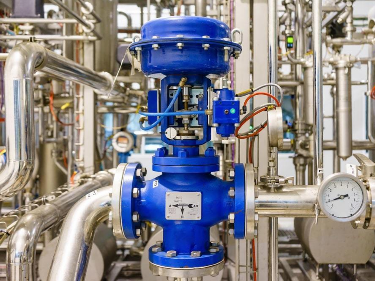 Smart control valve in the industry being monitored in real-time for maintenance and process optimization