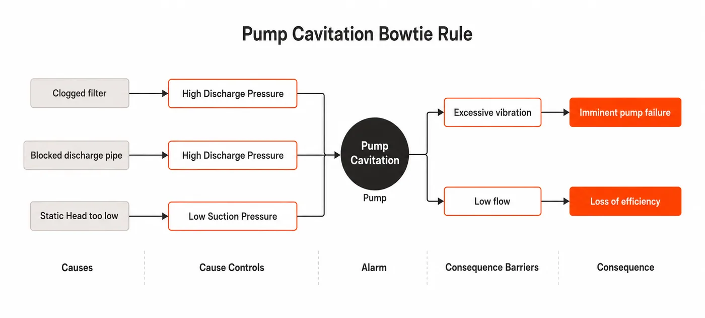 Bowtie Models in APM Studio Bowtie diagram for pump cavitation showing causes and consequences