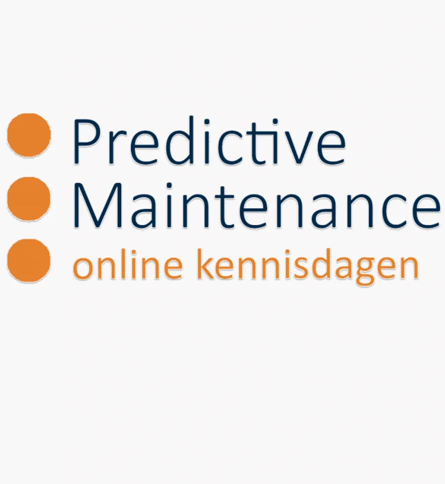Event logo for Predictive Maintenance online kennisdagen, set in dark blue type beside three orange dots.
