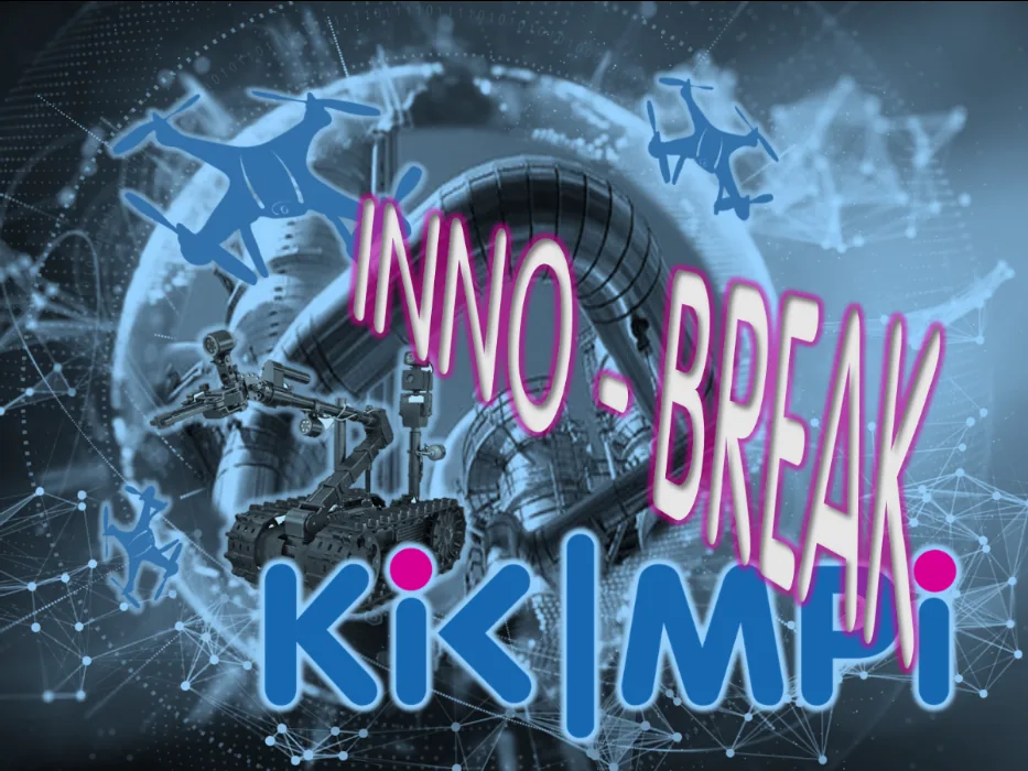 INNO-BREAK KicMPi event graphic in bright lettering over a stylised industrial background with drones and machinery.
