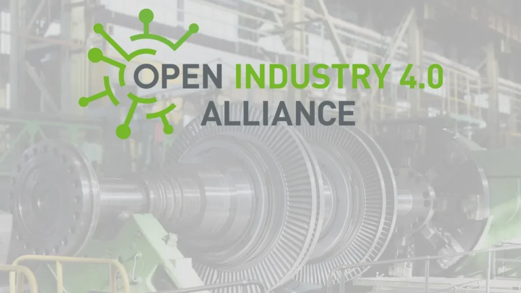 Open Industry 4.0 Alliance logo over a photograph of a steam turbine rotor.