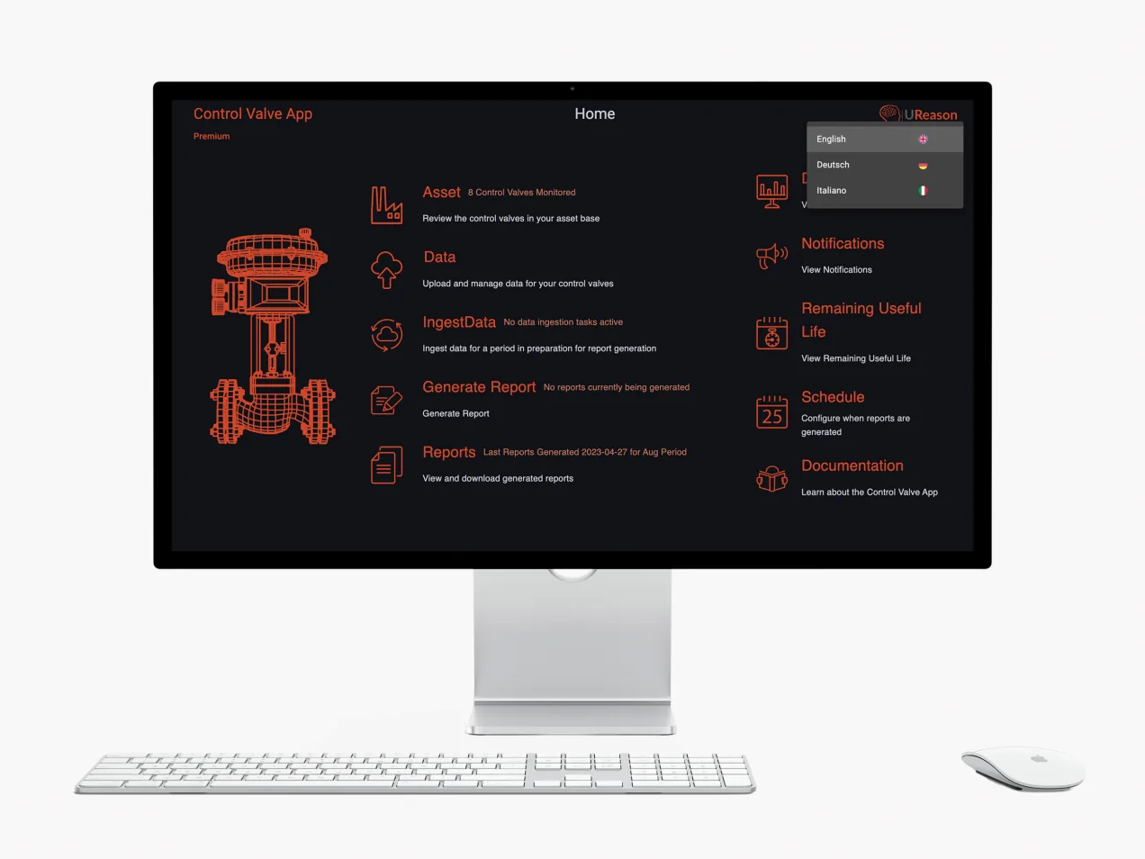 Case Study: Vattenfall District Heating Mock-up of a desktop screen with the Control Valve App Premium version homepage user interface