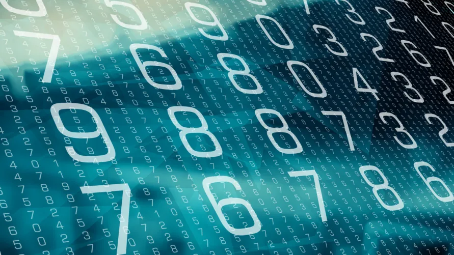 Abstract background of large white numerals over a teal perforated surface.