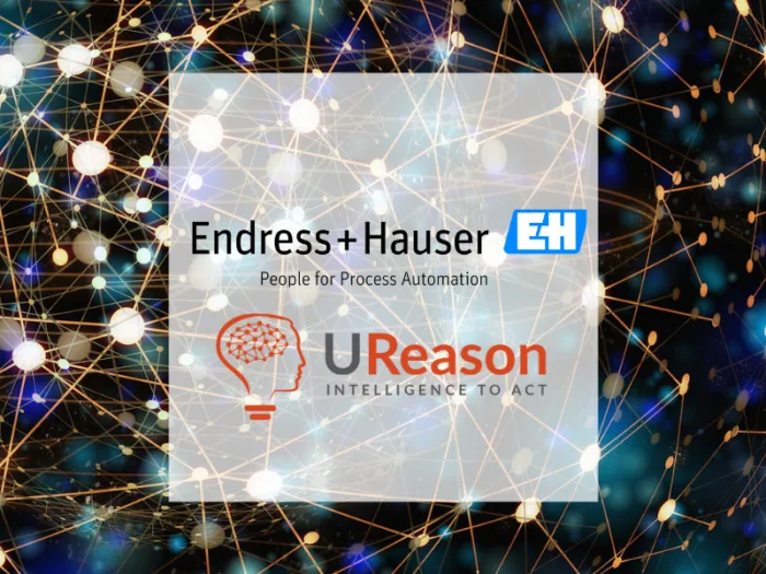 Endress+Hauser and UReason logos over an abstract background of connected glowing nodes.