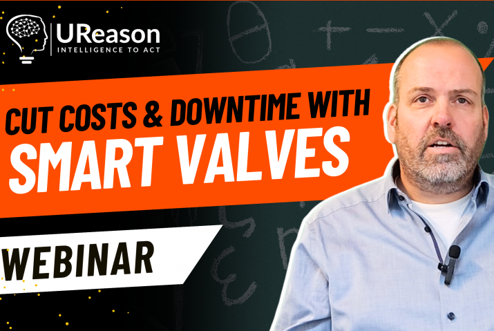Webinar cover on smart machines reducing maintenance costs using intelligent valves and edge analytics in process industries.