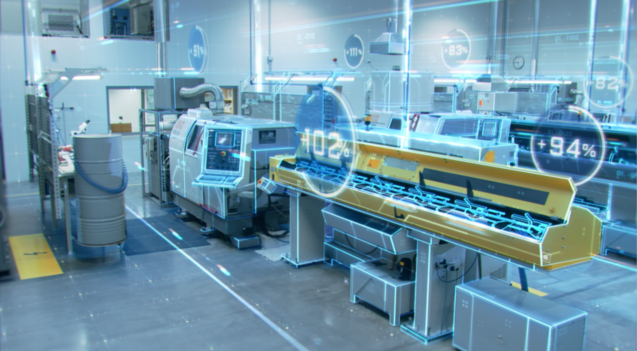 Inside a factory with a layout of digitalization
