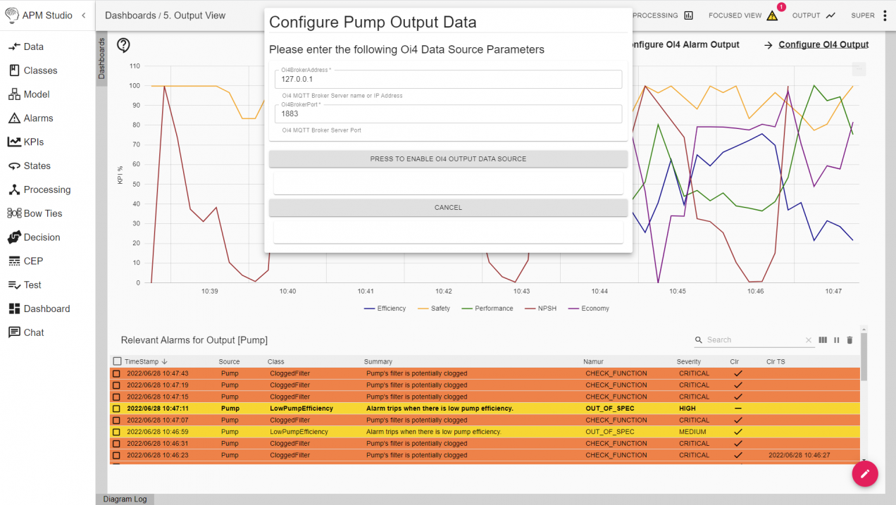 APM studio app pump performance dashboard