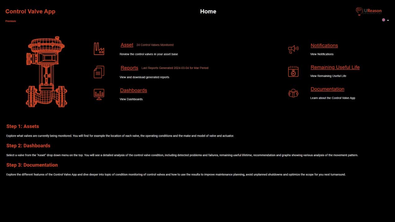 UReason - Control Valve App demo UI Front Page