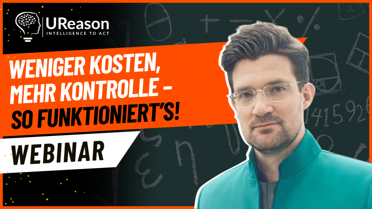 Webinar thumbnail showing Dr. Nicolas Spiegl with the title 'Weniger Kosten, mehr Kontrolle – so funktioniert’s!' promoting condition-based monitoring with UReason.