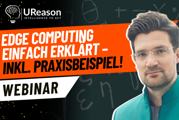 A YouTube webinar thumbnail featuring a man wearing glasses and a teal jacket, looking directly at the viewer. The background has a chalkboard-like texture with mathematical symbols and numbers. The UReason logo is in the top left corner with the tagline 