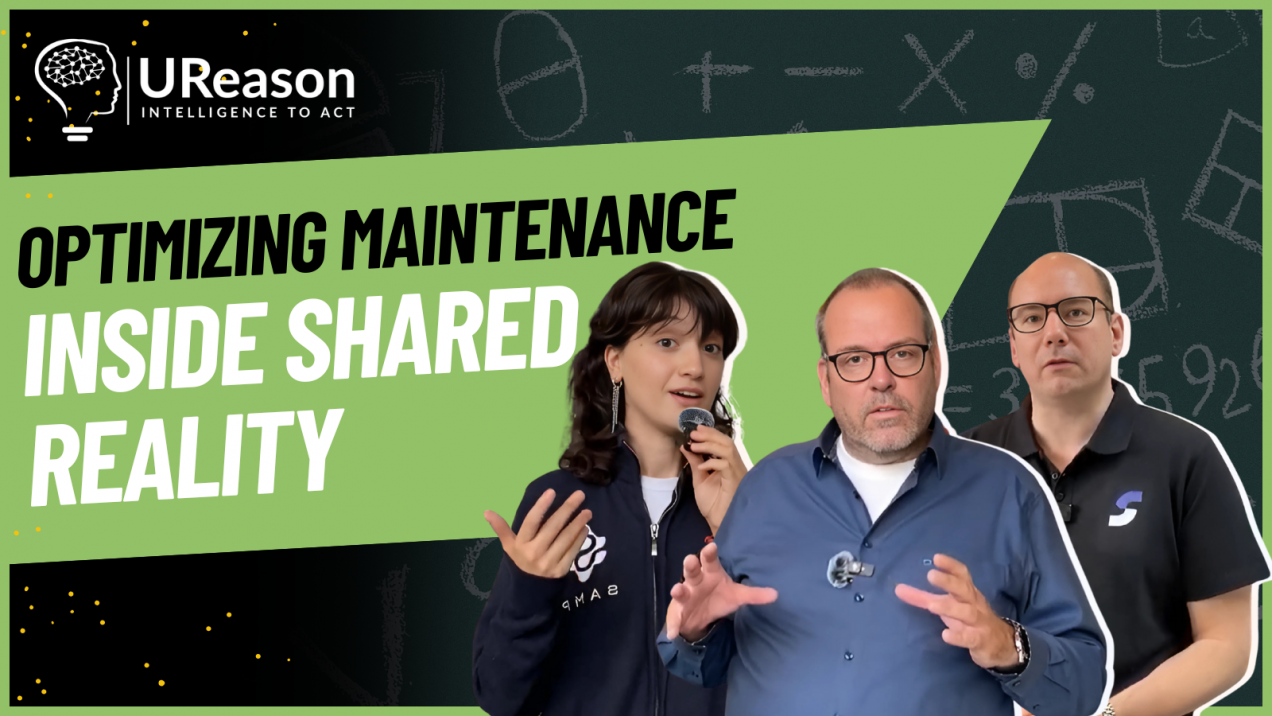 Jules Oudmans (UReason), Ana Gambashidze (Samp), and Freek Lovink (Smart AIS) featured in the Shared Reality demo at the Flow Center of Excellence, highlighting industrial visualization and smart maintenance applications.