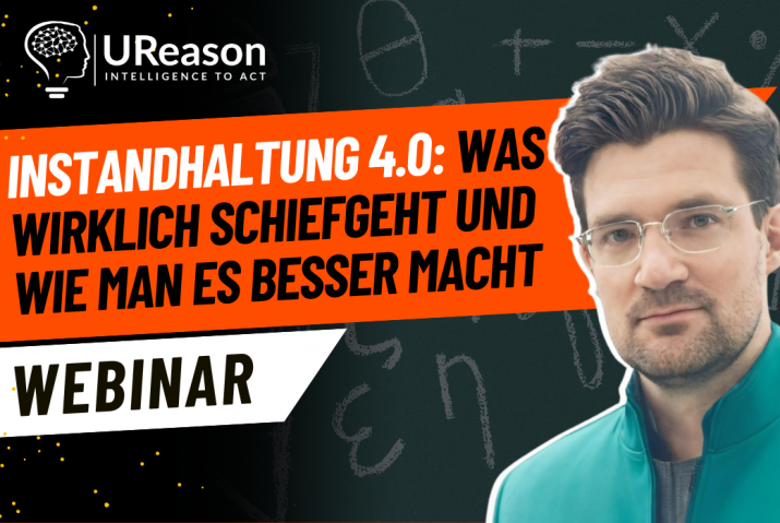 Webinar banner featuring Dr. Nicolas Spiegl with the title “Instandhaltung 4.0: Was wirklich schiefgeht und wie man es besser macht,” discussing real-world challenges in Maintenance 4.0.