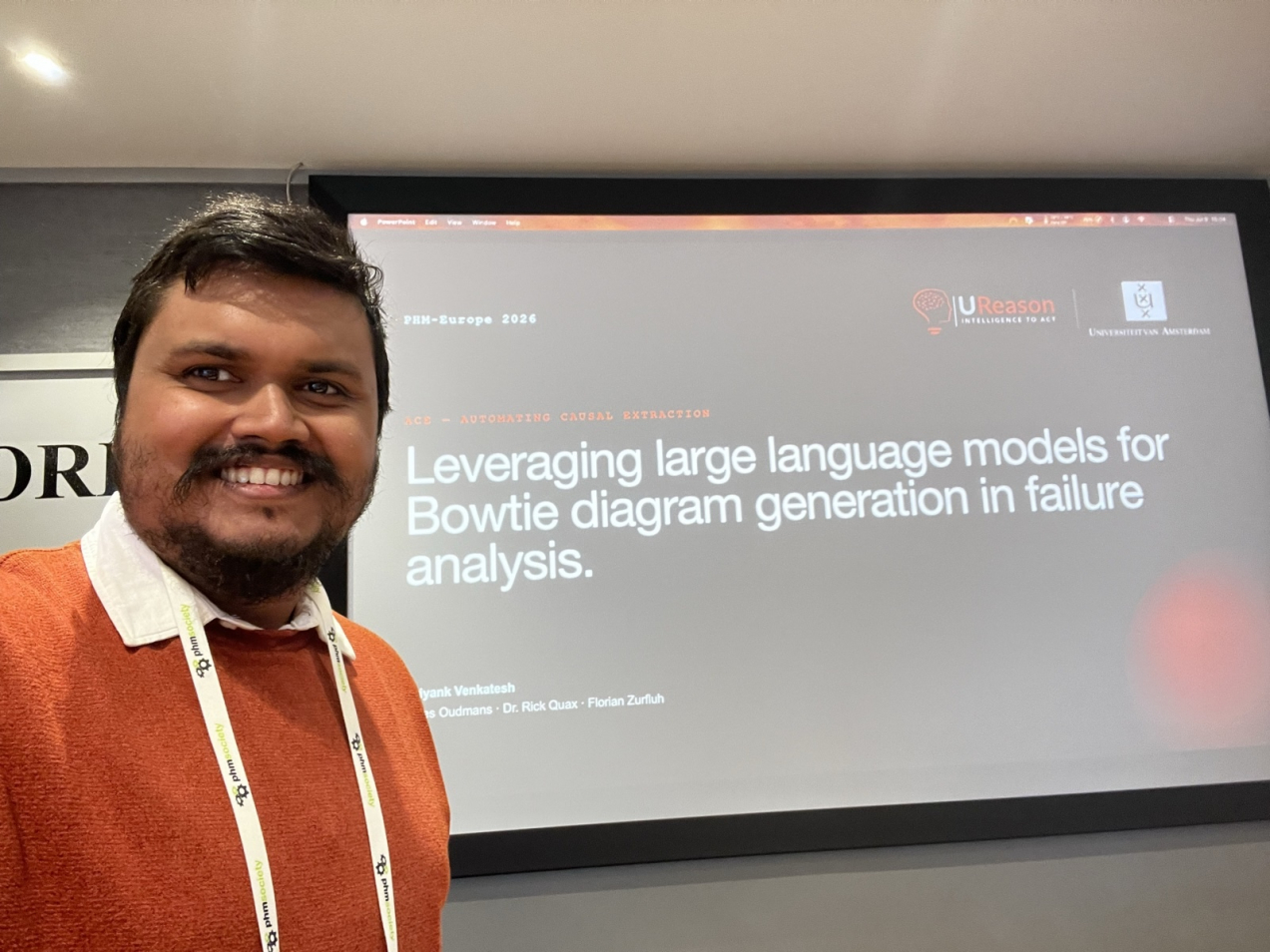 Priyank Venkatesh presenting his Master’s thesis at PHM Europe 2026 in Oslo.
